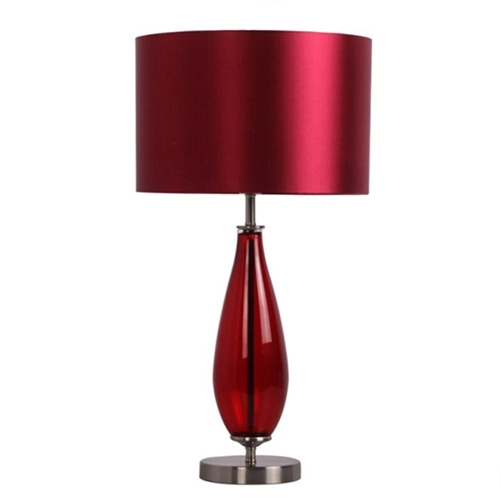 Bedside vintage ruby glass table lamp with red fabric shade