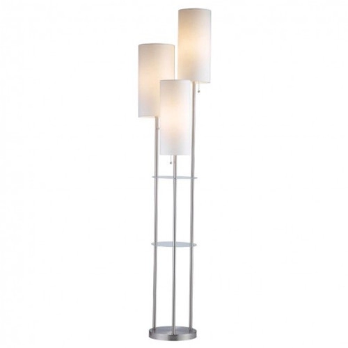 Brushed nickel 3 light floor lamp with glass shelves