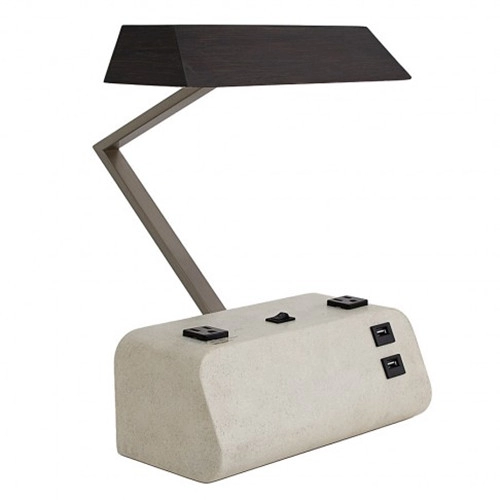 Black shade cement desk lamp with 2 power outlets and 2 USB ports