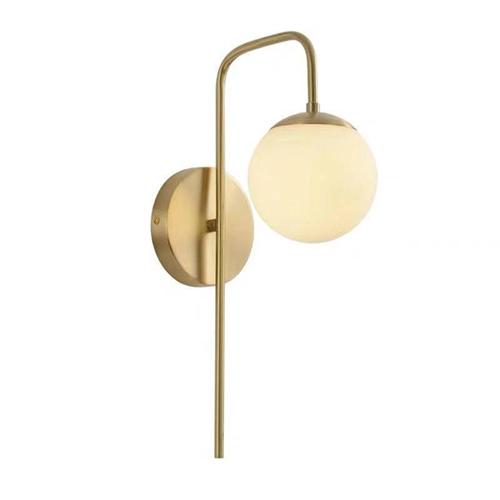 Modern brushed brass milk glass ball wall light