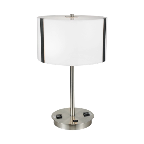 Brushed nickel table lamp with electrical charging outlets