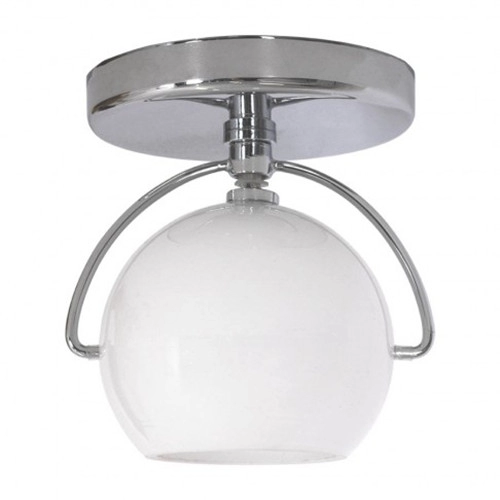 1-Light white glass globe semi flush mount light fixture in polished chrome