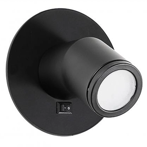 Black round mini headboard LED reading lamp with switch