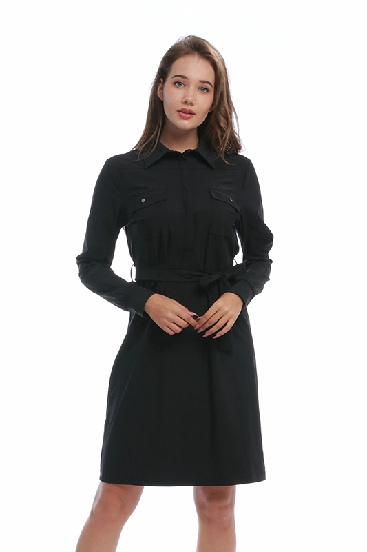 Ladies Clothing Manufacturer​ Polyamide Elastane Solid Knee Length Women's Shirt Dress