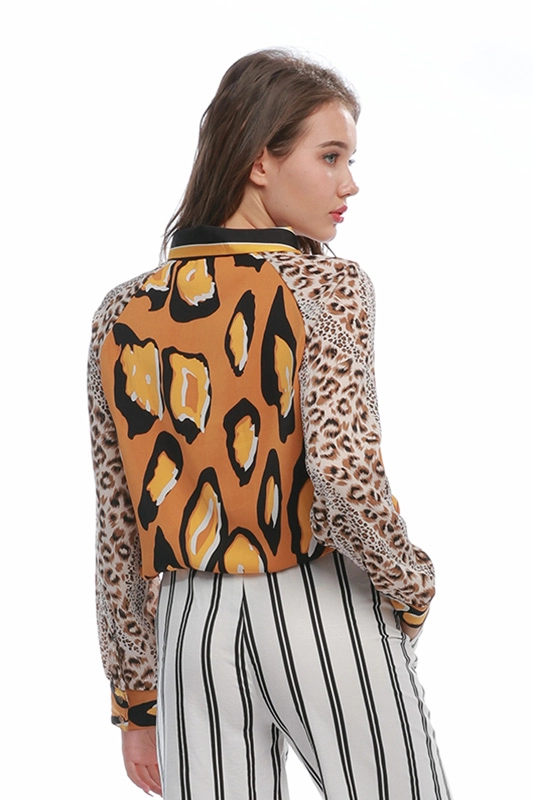 China Factory Price Bohemian Leopard Printed Sleeve Blouse Women's Shirt