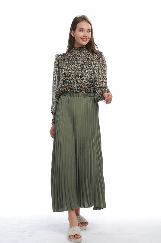 Elegant Casual Maxi Long Pure Color ​Pleated Elastic Waist Comfy Women's Skirt