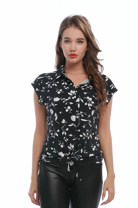 Sweet Floral Bow Short Sleeve Ladies' Blouses Tops Shirt