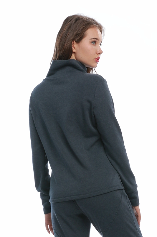 Manufacturer Custom Basic Long Sleeve High Collar Solid Side Slit Pullover Sweater Women's Sweatshirt
