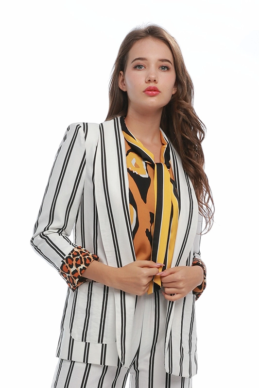 Autumn Striped Long Sleeve Tailored Collar Thin Blazer Ladies' Suit Womens Blazer Jacket