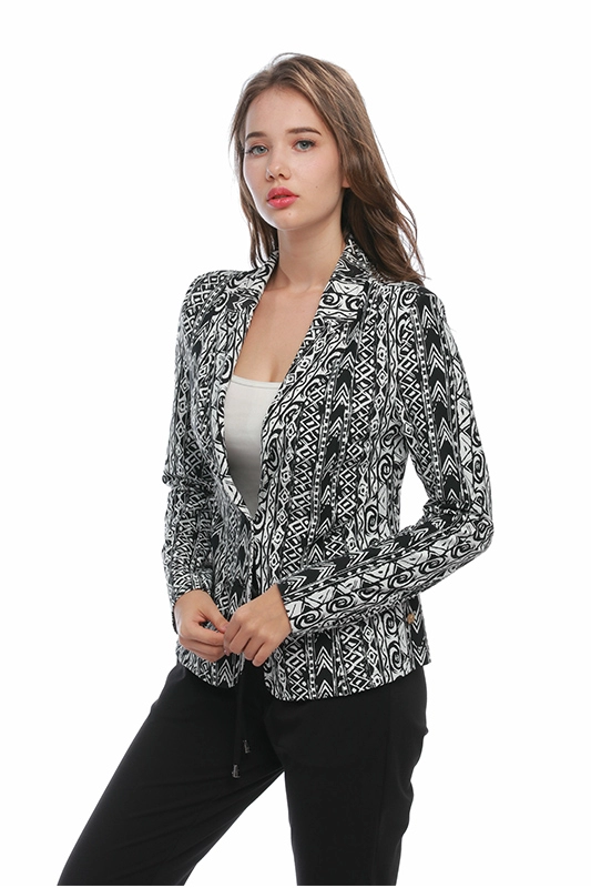 Autumn Polyamide Spandex Long Sleeve Black & White Printed Single Breasted Casual Ladies' Suits Women's Blazers​