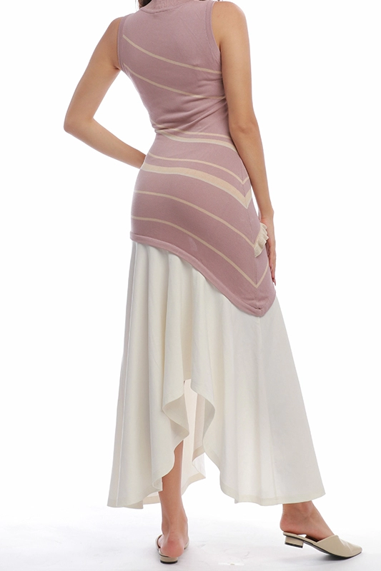 Sexy Sleeveless Asymmetric Pleated Patchwork Women's Dress