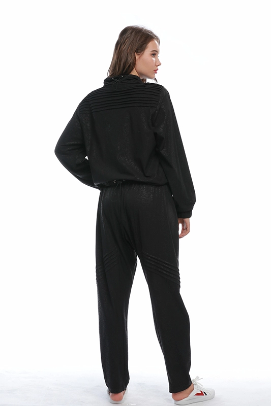 Casual Stylish Black Floral Coating Printing Women Sweatshirt & Sweat Pants Joggers Set
