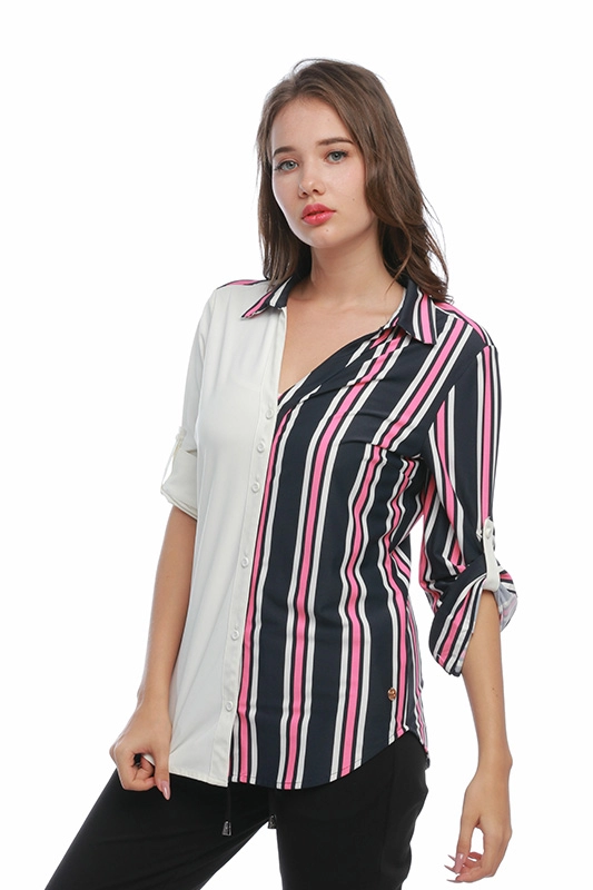 Casual Elegant Stripe Mix Solid Polyamide Ladies' Blouse Women Shirt