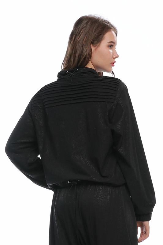 Black Unlined Long Sleeve High Collar Plus Size Women Sweatshirt
