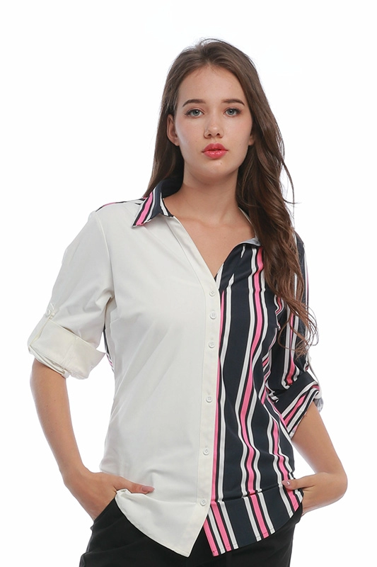 Casual Elegant Stripe Mix Solid Polyamide Ladies' Blouse Women Shirt