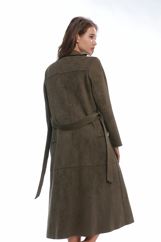 Brown Notch Lapel Belted Long Overcoat Winter Outwear for Women
