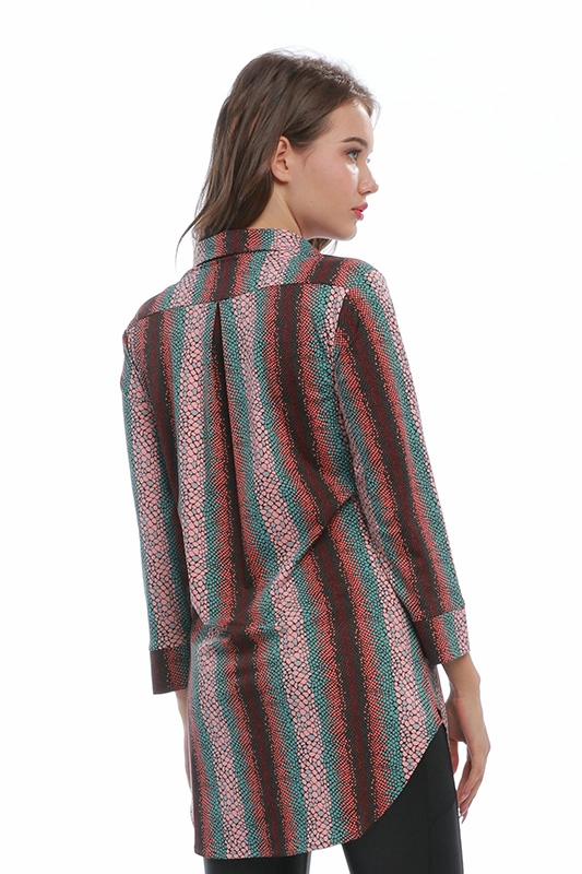Manufacturer Spring Autumn Casual Snakeskin Print Long Sleeve Polyamide Spandex Women's Shirt