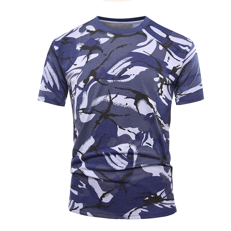 Military blue camo cotton knitted T shirt
