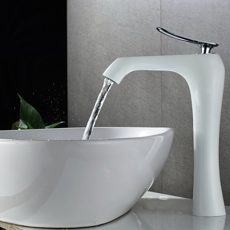 Pure White Basin Faucet with Tall Single Handle