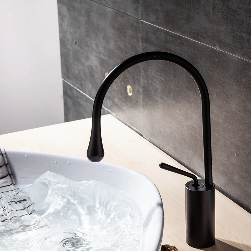 Pure Black Waterdrop Style Basin Faucet