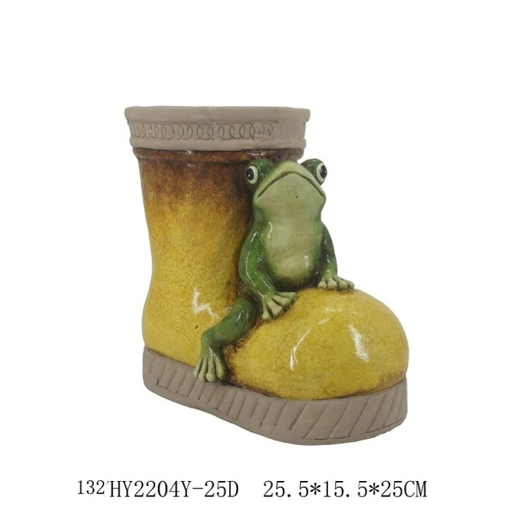 single shoe flower pot with frog