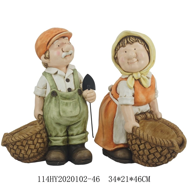 Old couple figurines succulent pots