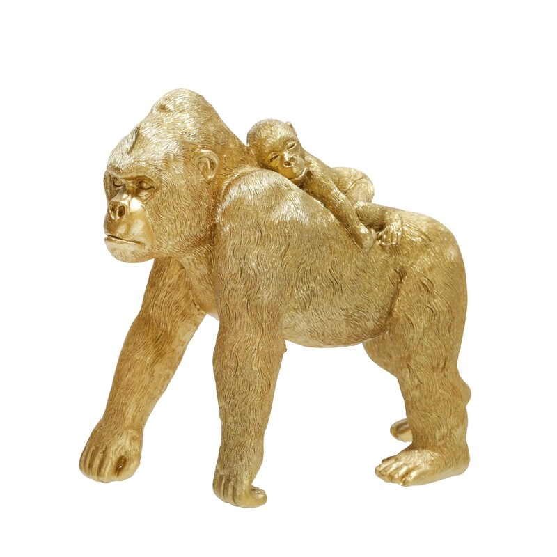 Resin Golden Gorilla Mother and Baby on Back Figurine
