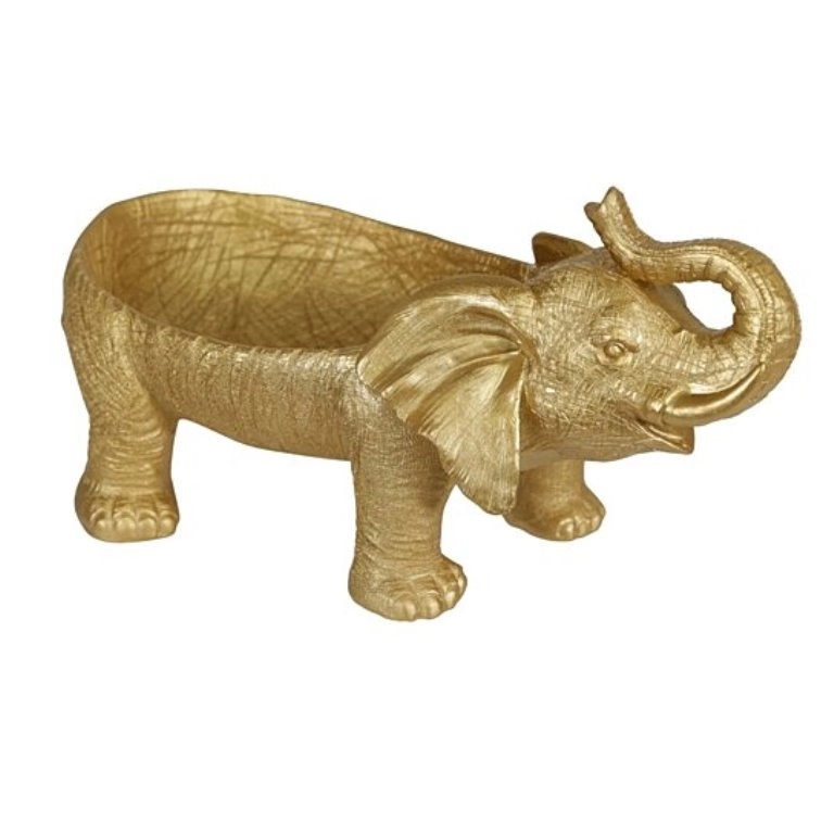 Resin Decorative Bowl with Trumpeting Elephant Body, Gold