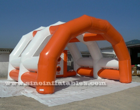 Outdoor orange inflatable football goal tent for soccer events