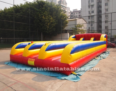 10m long custom design 3 lane interactive inflatable bungee run for kids N adults outdoor activities