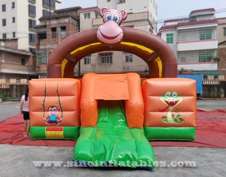 Outdoor kids jungle monkey inflatable bouncy castle with slide N roof from Sino Inflatables