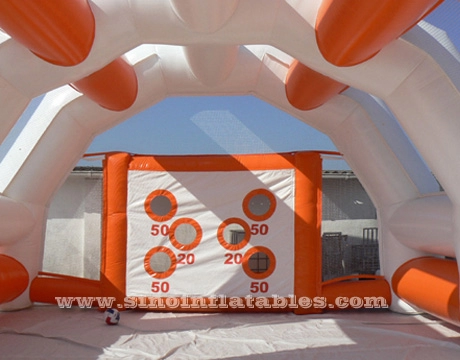 Outdoor orange inflatable football goal tent for soccer events