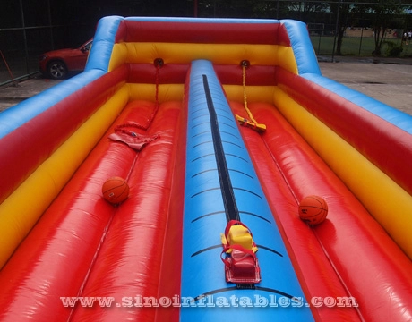 Outdoor double lane kids N adults inflatable bungee run with basketball throwing from Sino Inflatables