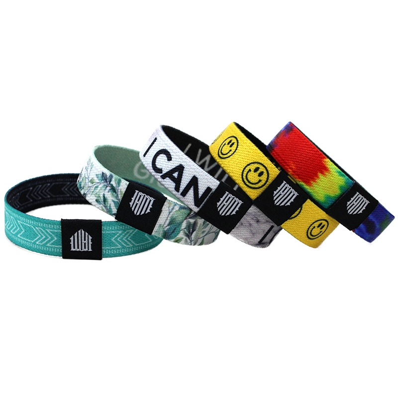 Factory Wholesale Polyester Stretch Custom wristbands Woven Label Fabric Sublimation Elastic wristbands