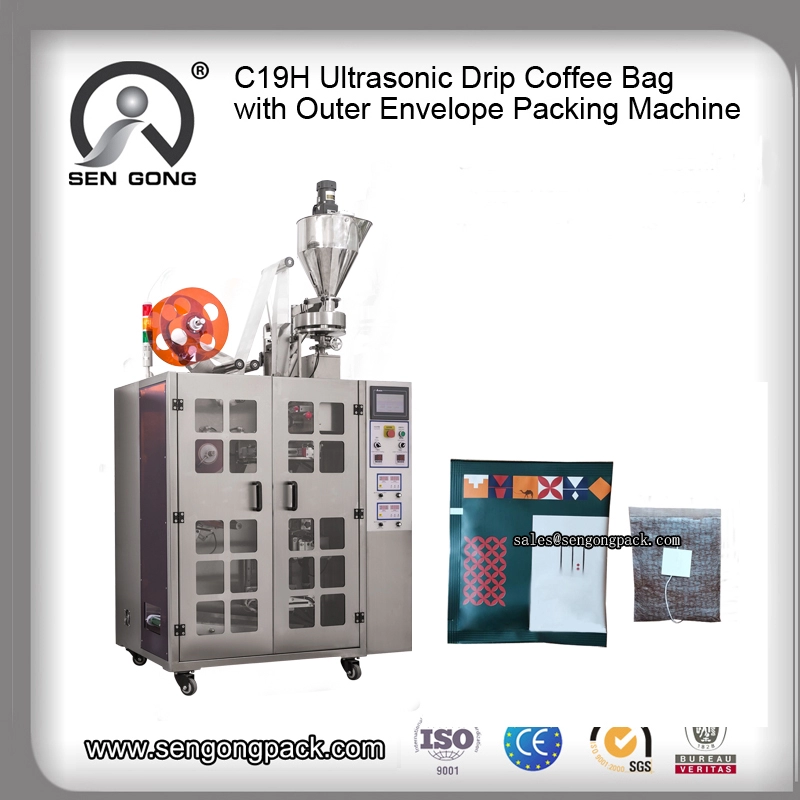 C19H  PLA ultrasonic Drip Bag Packing Machine for Ireland Coffee with Outer Envelop