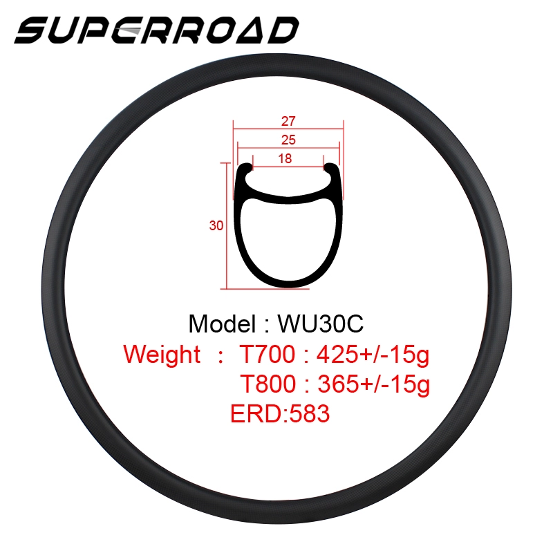 700C 30mm Chinese Carbon Road Bike Rims Clincher