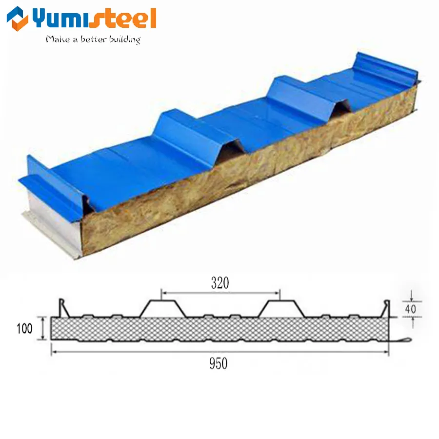 100mm Fireproofing Rockwool Roof Sandwich Panel for Warehouse