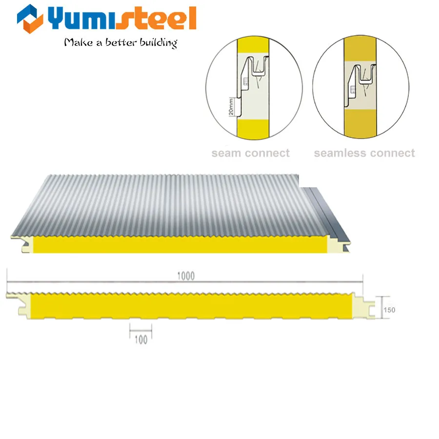 150mm Metal Insulation Rockwool Sandwich Panel With Pu Egde  For Wall
