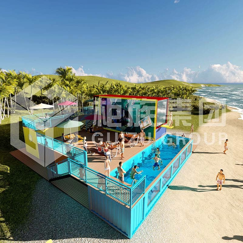 Shipping Container swimming pool with rest deck and locker room