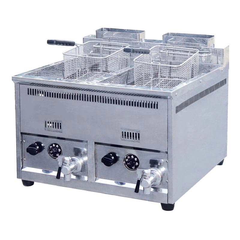 2 x 8 Liters Commercial Double Tank Gas Deep Fryer with Drain Cock