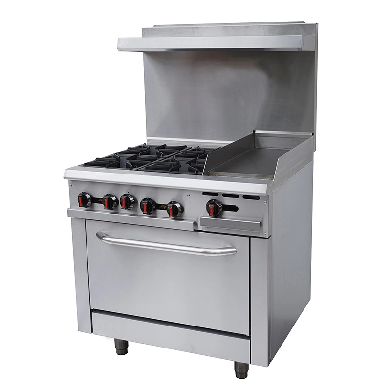 Commercial 4 Burners Gas Range with Griddle & Oven