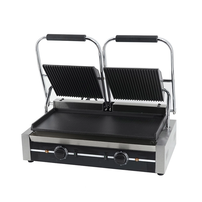 Commercial Panini Press Grill Double Half Grooved Plates