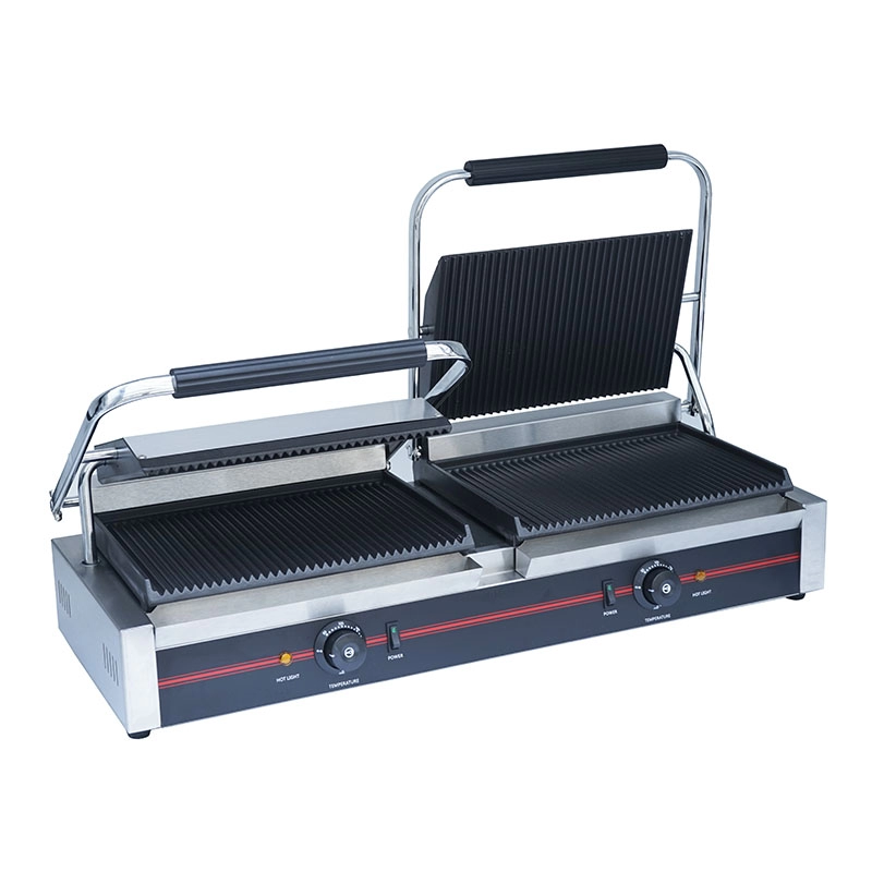 2 x 2.2kW Double Commercial Panini Sandwich Grill with Grooved Plates
