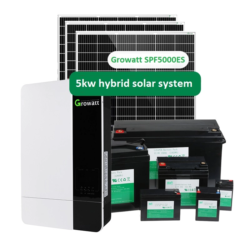 Growatt spfes 5kw hybrid inverter wifi 5kw solar system kits with lithium battery BMS solar panel structure pv power system