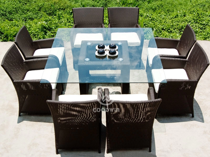 Garden Furniture Weaving Wicker Square Dining Table Set