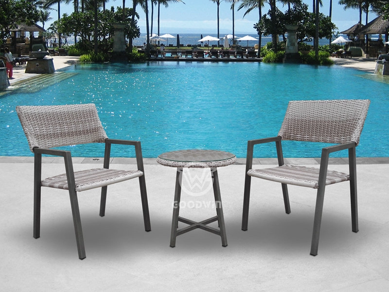 Aluminum Printed Frame Weaving Rattan Chairs Table Set