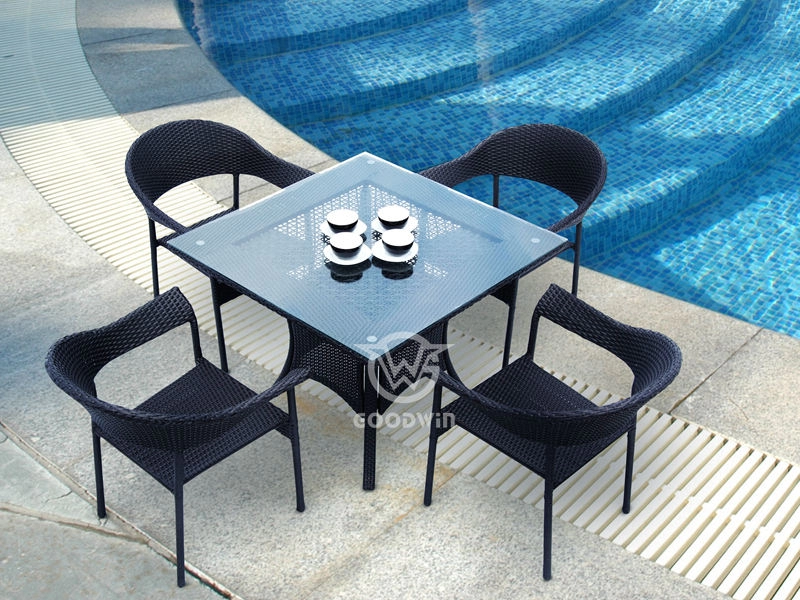 5 Pieces Patio Rattan Dining Set With Square Table