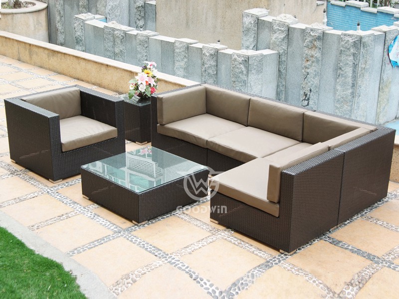 L Shaped Outdoor Furniture Sectional PE Wicker Sofa Set