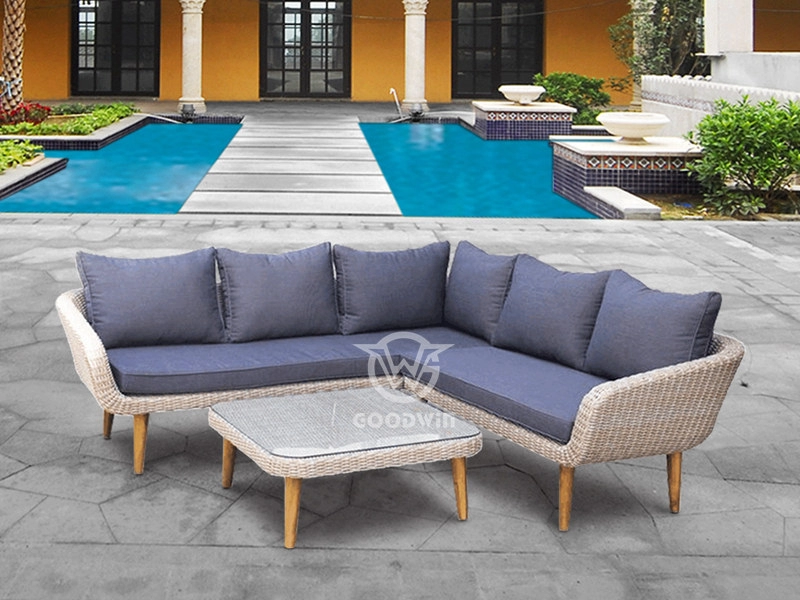L  Shaped Patio Furniture Rattan Wicker Sectional Sofa Set