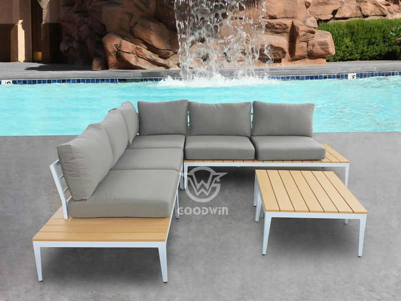 L Shaped Outdoor Furniture Aluminum Frame With Poly-wood Sofa Set